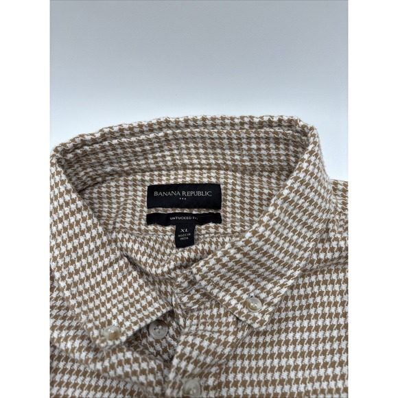 Banana Republic Untucked Fit Mens Long Sleeve Shirt Brown Houndstooth Size XL - Picture 6 of 12